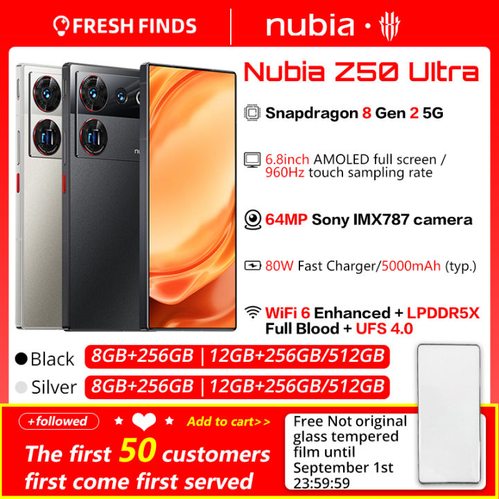 Original Nubia Z50 Ultra 5G Gaming Mobile Phone Smart 12GB RAM 256GB ROM  Snapdragon 8 Gen2 64MP NFC 5000mAh Android 6.8 AMOLED Full Screen