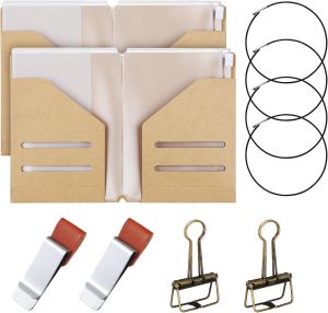 2 Pack Travelers Passport Size Notebook Accessories Kit Include Travel Kraft File Folder Zipper Case Pen Holder Binder Clip and Elastic Bands Travel Accessories Supplies