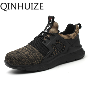 QINHUIZE Safety shoes mens steel toe cap work shoes anti-smashing anti-puncture mountaineering safety shoes casual protective shoes site safety boots