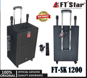 FT STAR FT-SK1200 12 Inches 700W Power Portable Rechargeable Trolley Speaker With 2 Wireless Microphone USB / BT / FM / LINE / MIC IN  For Home Or Outdoor Party