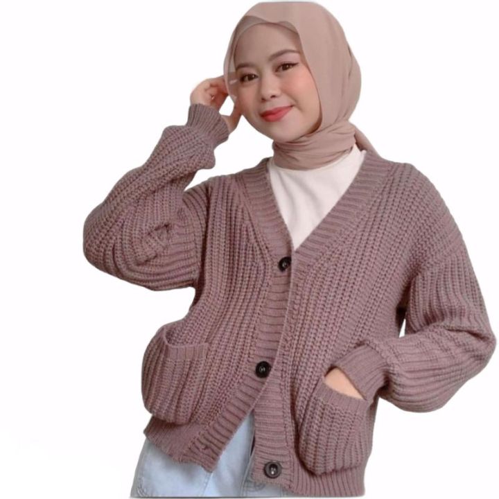 GRACIA SAKU CARDIGAN CROP RAJUT 7GET TEBAL OUTER CARDY WANITA