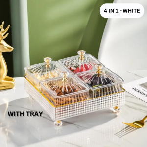 Z-Gadget⚡Lightweight Luxury Nordic Style Candy Box Bekas Kuih Raya Acrylic Light Luxury Elegant Fruit Plate Household Snack Placement Divided Serving Tray Candy Tray With Lid Nordic Style Luxury Candy Box & Dried Fruit Box With Four/Six Jars And A Tray