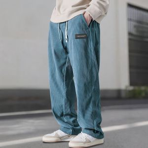 Men Casual Corduroy Pants Straight Leg Long Trousers American Casual Barn Style Smart Drape Everyday Wear