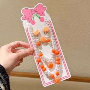 Calcenubes đáng yêu cho trẻ em trái cây Bộ Vòng cổ với hạt ngọc trai và dâu Mặt dây chuyền hoàn hảo cho Đầm Công Chúa-up và phụ kiện tiệc