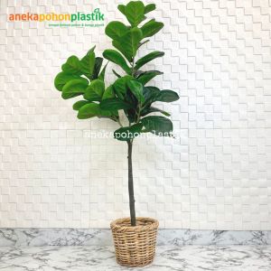 Tanaman Hias Pohon Daun Ketapang X3 T140 Latex Artificial Pot Dasar Cover Anyaman Rotan Bulat Dekorasi Ruang Tamu