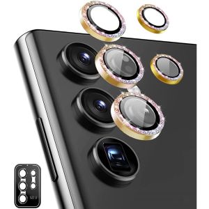 Glitter Camera Lens Protector for Galaxy S22 Ultra Aluminum Alloy Metal Tempered Glass Camera Cover for Samsung Galaxy S22 Ultra