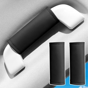 ECLK0G 2Pcs Soft Car Handle Cover Non-slip PU Leather Pull Handle Gloves Simple Anti-scratch Door Handle Protector Car Interior Decoration