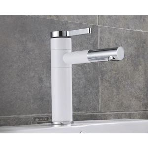 [ Hàng cao cấp ] Vòi lavabo nóng lạnh mỏ xi sơn tĩnh điện trắng bạc loại 20cm QM.VR039