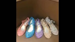 FE Spot Goods frozen2  Girls Sandals Cinderella Crystal Children High Heel Princess Shoes