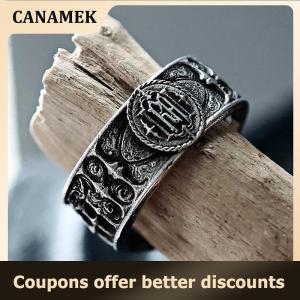 【 CANAMEK 】 Retro Personality Ancient Silver Color Hollowed-out Relief Crown Rings For Women Men Halloween Fashion Gothic Jewelry
