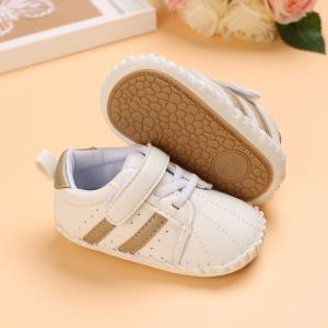Newborn boys and girls shoes white line soft rubber sole infant toddler shoes baptism shoes non-slip white shoes comfortable and durable