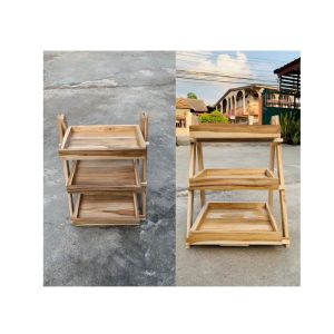 ชั้นวางของไม้สักพับได้ ชั้นวางของอเนกประสงค์ ชั้นวางพับได้ ชั้นวางของไม้สักพับเก็บได้ 3ชั้น สูง 46 ซม. กว้าง 27 ซม. พร้อมส่ง