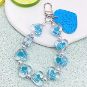 LYM Love Heart Lanyard Anti-Lost Bracelet For Mobile Phone Case Wrist Strap Car Keychain Cute Phone Charm