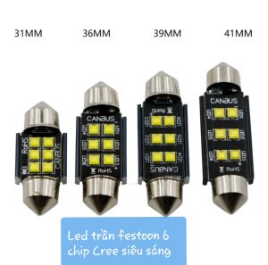 [1 bóng] Led trần ô tô xe hơi 6 chip cree XBD festoon CANBUS bóng đũa 31mm 36mm 39mm 41mm cho led nội thất ô tô