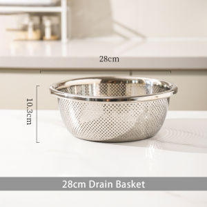 Vision Stainless Steel Vegetable Washing Basin Fruit Drainage Basket Salad Mixing Bowl Rice Washing Bowl Strainer Colander Multi-Functional Drain Basket Basin