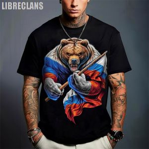 [Local Stock] HBESTY  Russian Big Bear Graphic T Shirts Trend For Men Fashion Summer Short Sleeve 3D Printed T-shirts Cool Streetwear Loose Tees