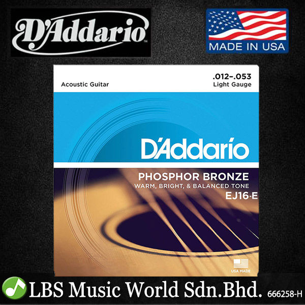 D'addario EJ16 Phosphor Bronze, Light, Acoustic Guitar String 1253 (EJ