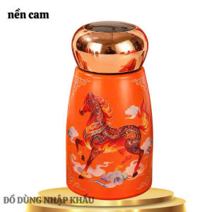 Bình cafe siêu giữ nhiệt cảm biến nhiệt độ thông minh phong cách Trung Hoa họa tiết hình ngựa