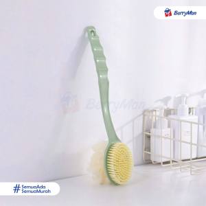 Sikat Gosok Punggung Mandi 2 In 1 Shower Puff Penggosok Scrub Badan Bulu Spons Halus Lembut Gagang Panjang Plastik