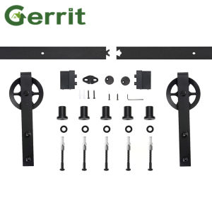 5FT/6FT/6.6FT/8 FT Black Carbon Steel Big Hanger Roller Interior Barn Sliding Door Hardware Track Kit-3 years warranty-not Sell Door