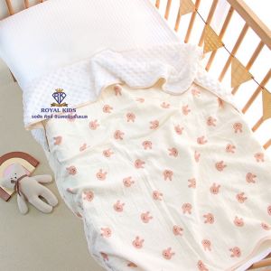 C0058 ผ้าห่มเด็ก เนื้อผ้าคอตตอล ผ้าห่ม Popcorn ปุ่มดอทมิงค์  มีสองด้าน กันสะดุ้งได้ เป็นผ้าฝ้ายออร์แกนิค