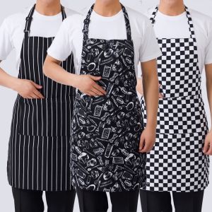 Canvas Kitchen Apron Men Women Chef Waiter Restaurant Apron Hanging Neck Anti-fouling Apron Adjustable Apron Stripe / Plaid / Chili / Pattern