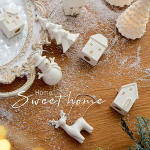 MARBLEX Hollow out Snow House Christmas Ceramic House Pendant Ceramic Crafts Home Decor Party Decoration Festival Supplies Scene Layout Christmas Tree Charms Merry Christmas Party