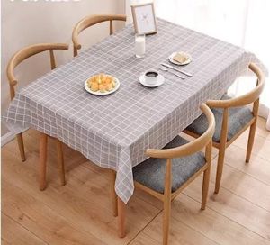 Minimalist Grid Table Cover Waterproof Oilproof Anti-Scratch Table Cloth Rectangular Tablecloth Indoor Home Decoration
