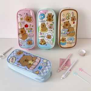 CEMOMEF  Storage Cartoon Capybara Stationery Bag Large Capacity Cosmetics Card Pen Capybara Pencil Case Korean Fashion Capibala Cartoon PVC Pencil Pouch Men Women
