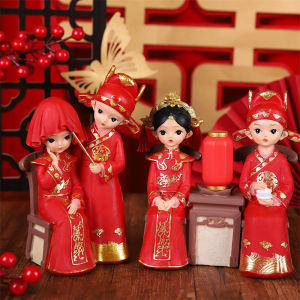 Chinese Traditional Wedding Couple Dolls Resin Ancient Bride and Groom Ornament Home Wedding Decoration Gifts