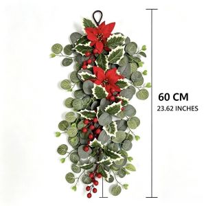 MAYIT Quả holly đỏ Dây trang trí hoa trạng nguyên nhân tạo Vòng hoa trang trí lễ hội 236 inch Dây trang trí treo Giáng sinh Lễ hội Thật tế Trang trí cửa cho dịp lễ Trang trí cửa trước