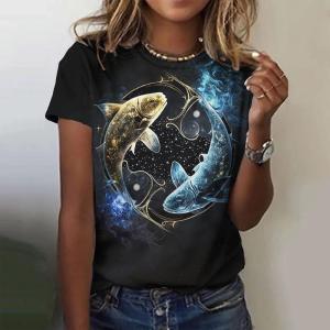 [Local Stock] ZEEMIN Summer Fish 3D Print T-shirts Women Streetwear Casual Fashion Harajuku Y2k Short Sleeve T Shirt O-neck Tees Tops Clothing