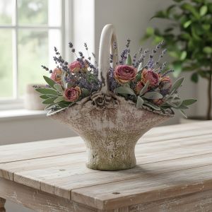 กระถางดอกไม้ทรงตะกร้าถือ สไตล์วินเทจ ทำเก่า ขนาดสูง 30 ซม. กว้าง 26 ซม. กระถางตกแต่งบ้านและสวน