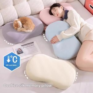 ALLUCK Non Collapse Ice Silk Memory Foam Pillow Slow Rebound Comfortable Memory Cotton Pillow  Low Pillow Core Neck Protection Pillow Help Sleep