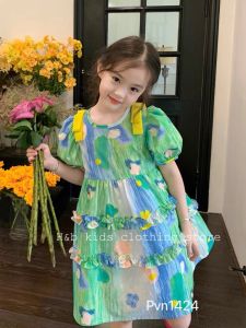 Váy lụa xanh Noel cho bé gái / váy hoa bé gái từ 1 tuổi đến 6 tuổi