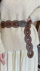 Women’s Waist Belt Ethnic Pattern Detailing PU Leather Strap With Accents Fashion Statement