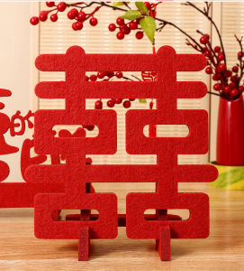 Pajangan Meja Wedding Dekorasi Lemari Logo Shuang Xi Mewah Merah Ukuran 30cm Aesthetic