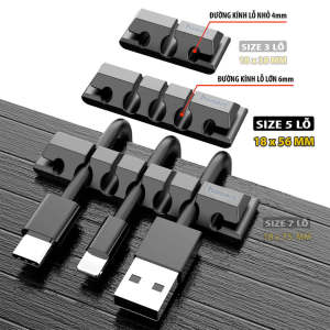 Kẹp Giữ Dây Sạc Silicone Cố Định Chống Rối Dây Cáp Hamart Keo Acrylic Siêu Dính Tường Tiện lợi