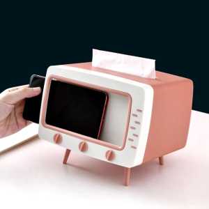Kotak Tissue Box Organizer Bentuk TV Handphone Holder Tempat Tisu / Tissue Box Organizer Bentuk TV