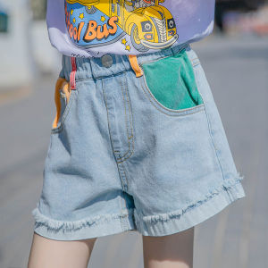 Rolanko Kids Classic Girls Jeans Shorts Elasticated Waist Denim Shorts Children Korean Casual Rolled-hem Jeans Pants