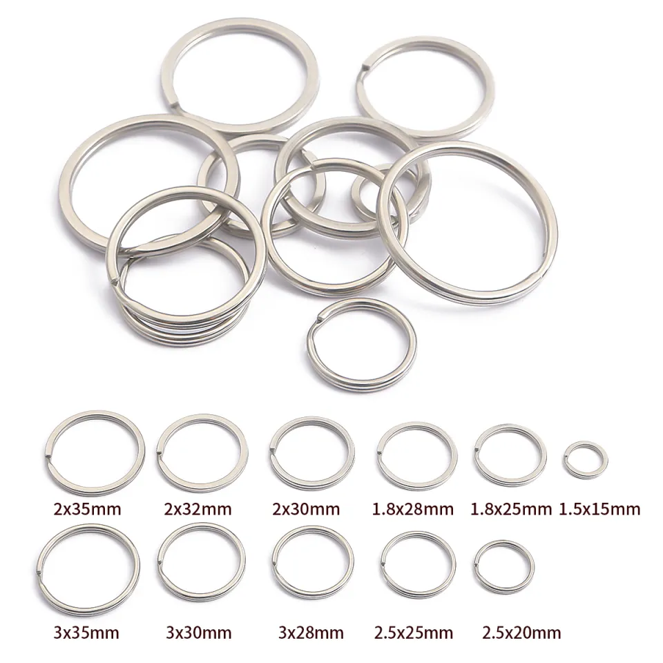 10pcs/lot 15/25/28/30/32/35mm Stainless Steel Hole Key Ring Key Chain  Rhodium Plated Flat Split Keychain
