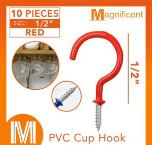 PVC Coated RED Cup Hooks Hanging Holder (10Pcs)