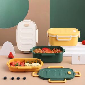 BAGUO(霸果) สองช่อง กล่องอาหารกลางวันสองชั้น สามารถใช้ในไมโครเวฟได้ แบบพกพา กล่องอาหารกลางวันแบบแบ่งส่วน ของตกแต่งบ้าน ง่าย ภาชนะเก็บอาหาร บ้าน