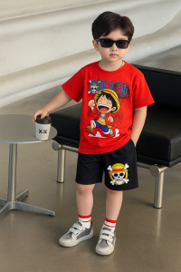 Setelan Baju Harian Anak Bahan Katun Adem Motif Terbaru One Piece Manusia Karet Lengan Pendek Ready Usia Anak 1-10 Tahun Random