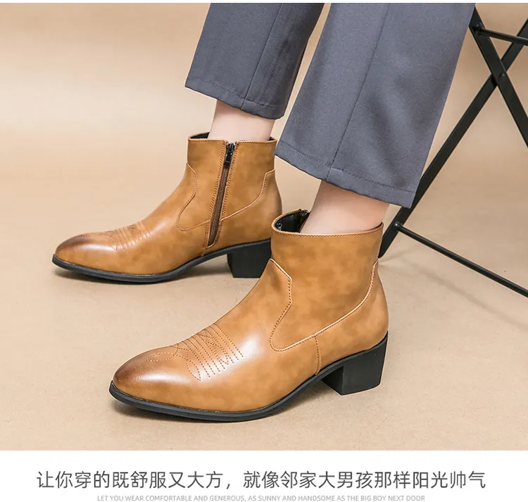 IXU Men's Cowboy Ankle Boots - Western Chelsea Slip-On Dress Boots In Brown  & Black Cheap Cowboy Boots For Men