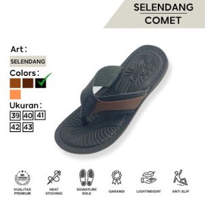 Sandal Slide Pria Comet Tembus Nonslip Ukuran 39/40/41/42/43 Warna Hitam/Pasir