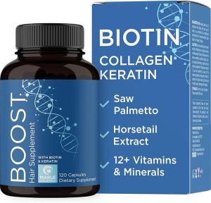 Biotin 10000mcg and Collagen Supplement - Hair Growth Supplement with Saw Palmetto for Women & Men - Horsetail Biotin Collagen Keratin and More DHT Blocker Hair Growth Vitamins for Women & Men 1 Month