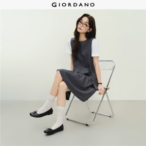 Giordano Women Fake two-piece short sleeve mini dress Free Shipping 18466524