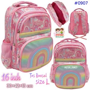 Tas Ransel Anak Perempuan Motif Rainbow TK dan SD / Tas Sekolah Anak Motif Pelangi Pink size M dan size L / Bakcpack School Girl / Tas Gendong Anak Perempuan Tk dan SD Motif Pelangi Rainbow