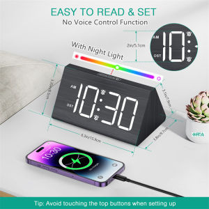 SG Stock ORIA Wooden Digital Alarm Clock Display Date Temperature & Humidity 3 Levels Brightness Voice Control Smart Voice-Activated with 3 Alarm Sounds for Home Kitchen Bedroom